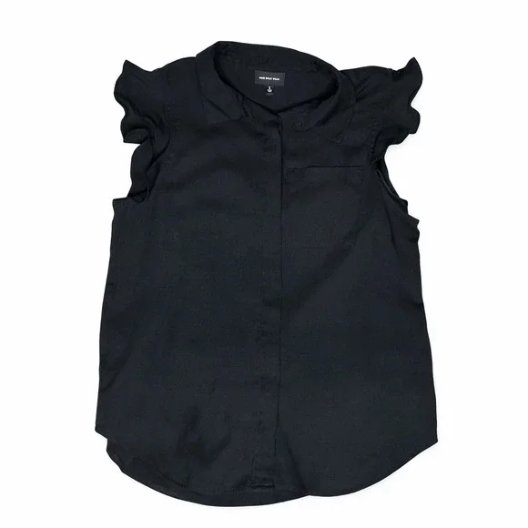 Who What Wear Womens Black Ruffle Sleeve Button Front Blouse Top Size Small - Picture 4 of 6